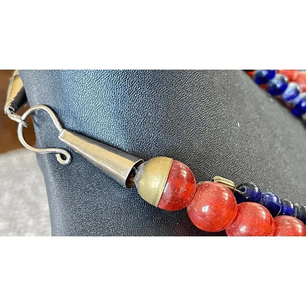 Ashanti Ghana Double Strand 18 Inch Glass Bead Necklace With Brass Pendant